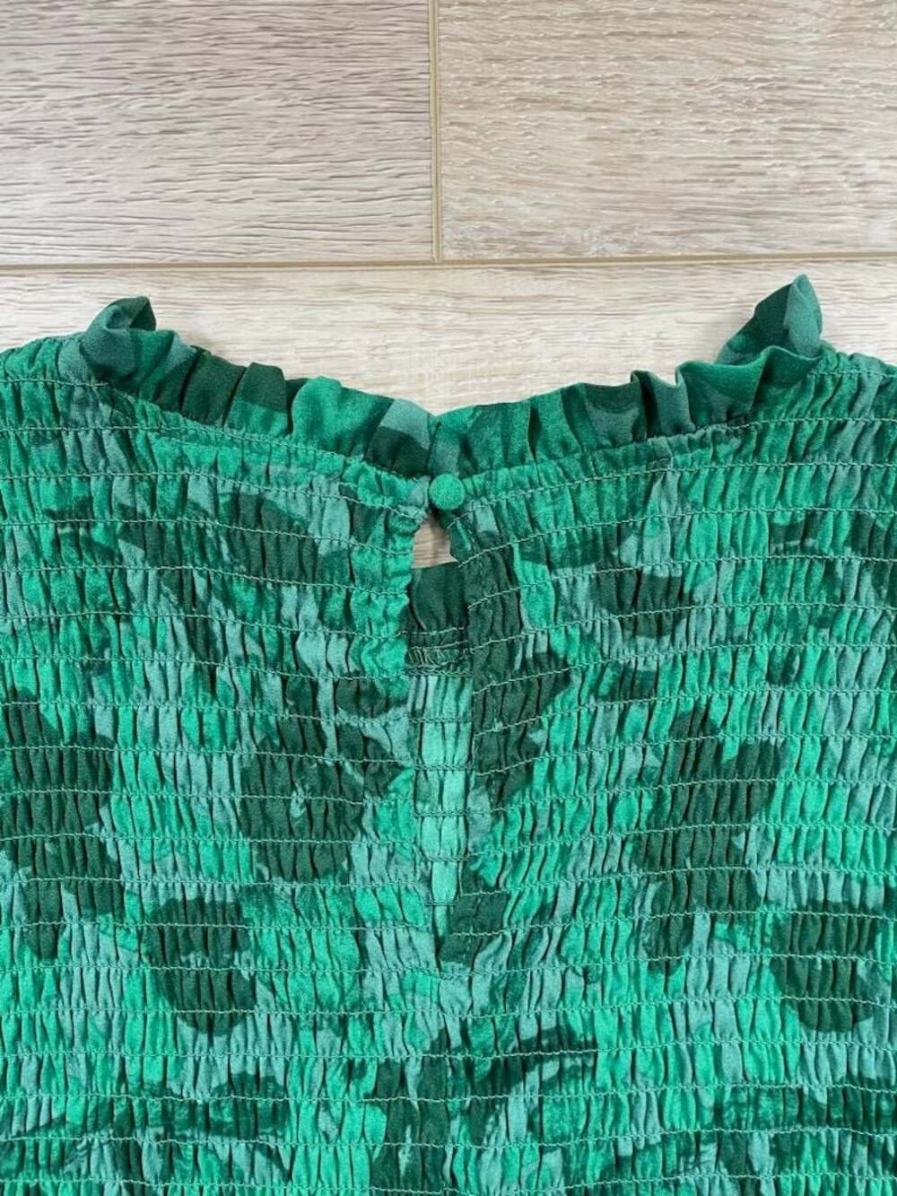 Sugarlips Emerald Green Floral Smocked Tiered Midi Dress Puff Sleeve Small - Picture 13 of 14